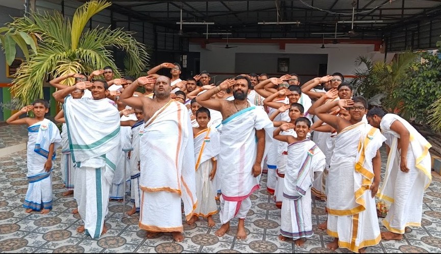 Students performing Vedic rituals
